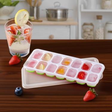 Imagem de Bandejas de cubos de gelo, 14 células, forma de cubos de gelo de silicone com tampa removível resistente a derramamentos (verde, 1 peça)