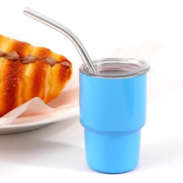 Imagem de Mini copo de shot de 85 g com canudo e tampa, copos de shot de aço inoxidável para festa de casamento, uísque, bar de coquetéis