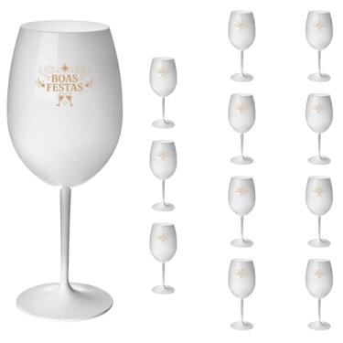Imagem de Taças Vinho Acrílico 600ml Boas Festas Taça Vinho 12pçs (BRANCO)