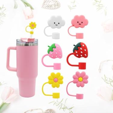 Imagem de 6 peças de tampa de palha fofa para copo Stanley, topo de palha reutilizável em forma de flor de nuvem de 10 mm 1 cm