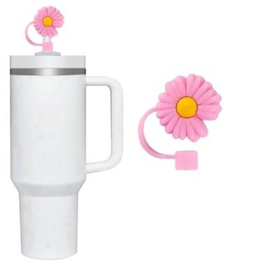 Imagem de Topos de palha de flor rosa para copo Stanley, capas de palha de silicone para copo Stanley 30 e 1,134 g, topo de palha à prova de poeira, capa de canudo reutilizável para acessórios de copo Stanley,