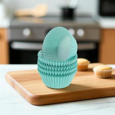 Imagem de Generic 100 peças de forros de cupcake descartáveis de cor sólida, papel à prova de graxa, azul claro, 5 x 3 cm