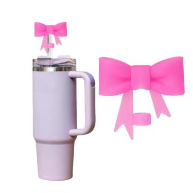 Imagem de Linda capa de canudo com laço adorável para copo Stanley com pontas de canudo reutilizável para canudos de 1 cm, acessórios de copo de silicone (rosa)