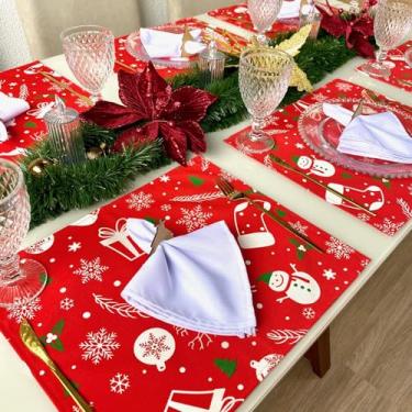 Imagem de Jogo Americano Tecido 4 Un + 4 Guardanapos + 4 Porta Guardanapos (Natal 1 guard branco)
