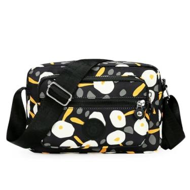 Imagem de Bolsa de ombro feminina de nylon com vários zíperes, mochila multicamadas, bolsa de lona de grande capacidade, adequada para viagens, Flor 6, Medium