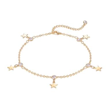 Imagem de Tornozeleira de ouro para mulheres CZ cinco pontas estrela borla tornozeleira