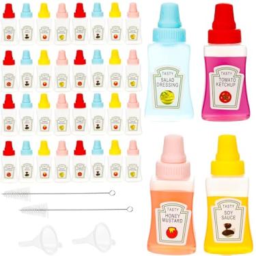 Imagem de 36 garrafas de ketchup de 28,3 g, garrafas de plástico para condimentos, recipiente portátil recarregável, para crianças, lancheira, escritório, piquenique, molho de salada, mel, 4 cores