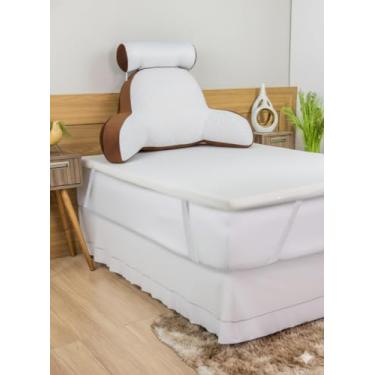 Imagem de Kit Pillow Top Espuma D20 + Almofada de Descanso Apoio lombar Travesseiro Encosto de costas para leitura na Cama em Pelúcia 50cm x60cm (PRETO) (TABACO/BRANCO, KING)