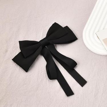 Imagem de Grampos de laço de cabelo para mulheres, prendedor de fita preta para meninas, acessórios de cabelo para fitas de cabelo grossas e finas para meninas, prendedores de cabelo antiderrapantes para rabos