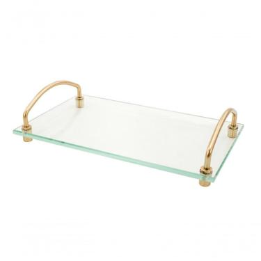 Imagem de Bandeja Decorativa Vidro Organizadora Bancada Alças Dourada