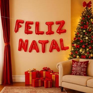 Imagem de Kit Balões Balão Metalizado Vermelho De 37 Cm - Feliz Natal - 10 Letra