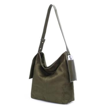 Imagem de Herald Bolsa de ombro Hobo de camurça macia e despojada para mulheres, bolsa tiracolo retrô com alça ajustável, Verde, 11.4"X4.7"X14.1" (L x W x H)