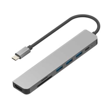Imagem de Hub USB C 7 em 1 USB-C com adaptador multiportas HDMI 4K, leitor de cartão TF/SD para laptops MacBook Pro/Air e outras portas tipo C