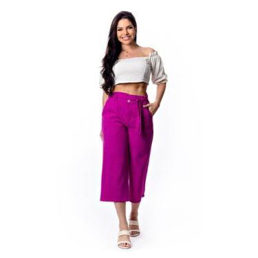 Imagem de Bermuda Feminina Pantacourt Sem Elastano - Restrito Jeans, 50, Magenta