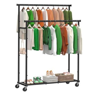 Imagem de Rack de roupas Ekisemio de 114 cm com haste dupla com rodas, preto