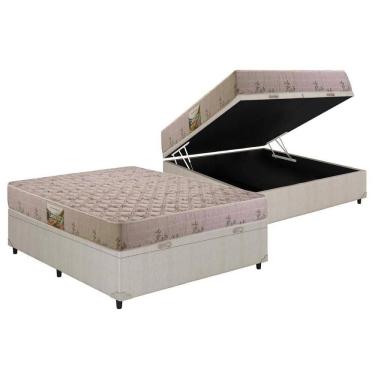 Imagem de Cama Box Baú Casal: Colchão Espuma D33 Herval Cannes Double Face + Base Crc Courano Cle...
