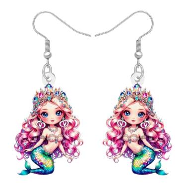 Imagem de LONYOO Brincos de sereia de anime de acrílico para mulheres, brincos estéticos de praia, joias de princesa do oceano, presentes de sereia para mulheres amantes de praia, Medium, Acrílico, Sem pedra