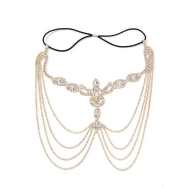 Imagem de Máscaras de véu de borla de strass, corrente de testa, festival, dia das bruxas, correntes de rosto, máscara, joia de rosto para mulheres, Medium, liga metálica, Sem Pedra Preciosa