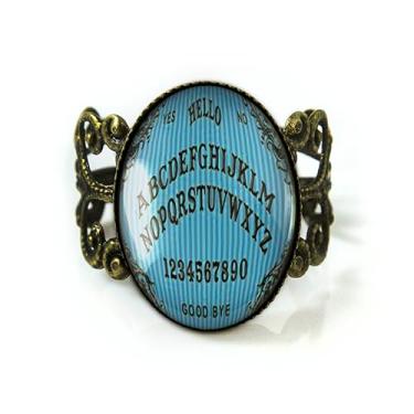 Imagem de Anel Victorian Spirit Board - Joias góticas de terror de Halloween, bijuteria feita à mão, pulseira de filigrana ajustável em bronze ou preto, anel artesanal artesanal, Metal, Sem pedra preciosa