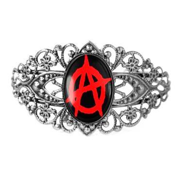 Imagem de Pulseira anarquia - Símbolo Punk Rock, Bronze Antigo Prata ou Preto, Joias Vitorianas de Filigrana Artesanal de Halloween - 181-CB, Adjustable, Vidro, Sem Pedra Preciosa