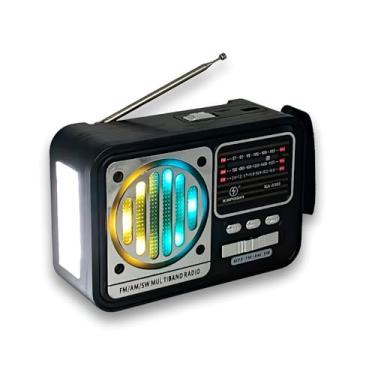 Imagem de Rádio Multibanda Portátil com Bluetooth, LED RGB, FM/AM/SW, Alto-falante 3 Polegadas, Bateria Recarregável, Lanterna LED Integrada, 17,5x11,5x6,8cm