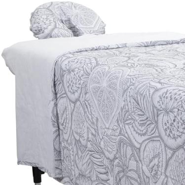 Imagem de Conjunto de lençóis de massagem ForPro Premium de flanela com 3 peças, Island Tranquility, para mesas de massagem, inclui lençol plano de massagem, lençol com elástico e capa para descanso de rosto,