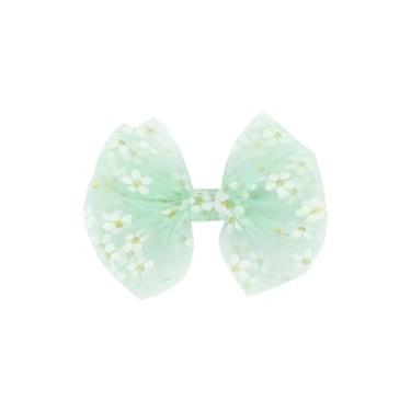 Imagem de Wee Ones Laço de cabelo feminino de tule com flor de primavera média no clipe WeeStay, feito à mão, cristalino