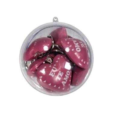Imagem de Esfera Acrílica 8cm Com Chaveiro Coração Amor Dia Dos Namorados Natal Decoração Papai Noel (Coração Rosa Eu Te Amo)