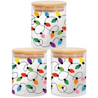 Imagem de JarThenaAMCS 3 potes de armazenamento de vidro de Natal com tampa hermética a laser coloridas conjuntos de recipientes decorativos para bancada de cozinha de Natal