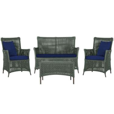 Imagem de Jogo Sofá 2 Poltronas E Mesa Igapó Marrom E10 Trama Original Verde