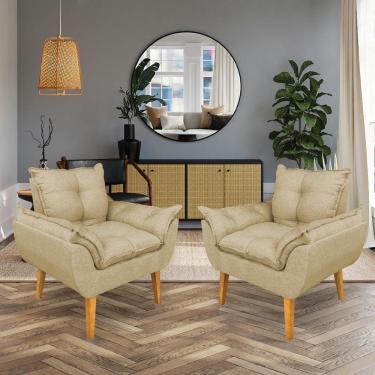 Imagem de Kit 2 Poltronas Opala Decorativa Luxo Linho Dourado Sky Mobile