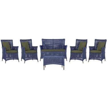 Imagem de Jogo Sofá 4 Poltronas E Mesa Igapó Marrom E13 Trama Original Azul