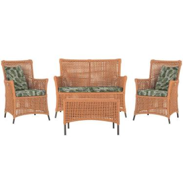 Imagem de Jogo Sofá 2 Poltronas E Mesa Igapó Marrom E5 Trama Original Terra Cota