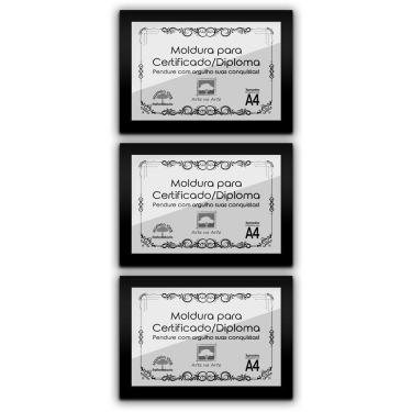 Imagem de Kit 3 Certificados Diplomas A4 Com Tela De Acetato E Mdf Titulos Moldura Preta