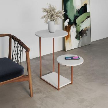 Imagem de Mesal Lateral Cibele Tampo Redondo Ferro Cobre Tampo Branco