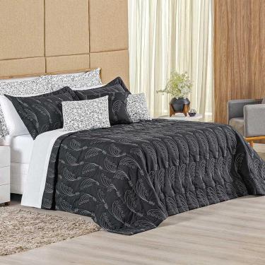 Imagem de Kit Cobre Leito Colcha Caprice Queen 3 Peças Bordado Hiperpercal 180 Fios - Preto