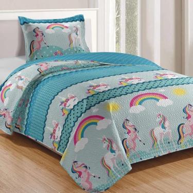 Imagem de Kit Cobre Leito Colcha Magic Solteiro Infantil 2 Peças Microfibra 180 Fios - Unicórnio - 100% Poliéster