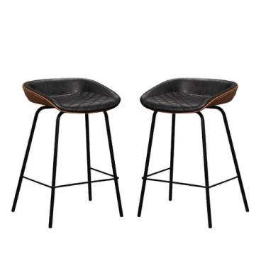 Imagem de Kit 2 Banquetas Média Leather 65 cm Estrutura em Aço Assento em materi