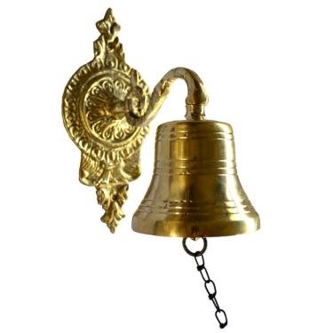 Imagem de Sino Fixo De Parede Porta Portão Com Suporte E Badalo Bronze