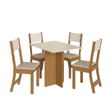 Imagem de Mesa Talita Com 4 Cadeiras Freijo-off White Com Assento Em Linho - Indekes
