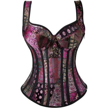 Imagem de Espartilho feminino ADELCE com cadarço gótico jacquard roxo 3GG