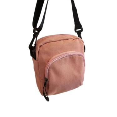 Imagem de Shoulder Bag Transversal em Pano, Bolsa Lisa Rosa, Material Poliéster, Compartimento Principal com Zíper, 16x14x5cm, Alça Ajustável para Dia a Dia