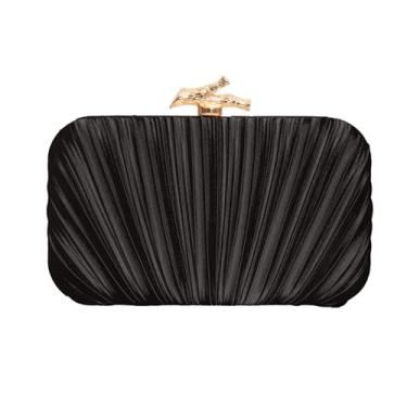 Imagem de BYWAUQI Bolsa clutch feminina para noite bolsa formal de cetim com corrente removível para festa de casamento, Preto, 7.9 x 2.0 x 4.3 inches