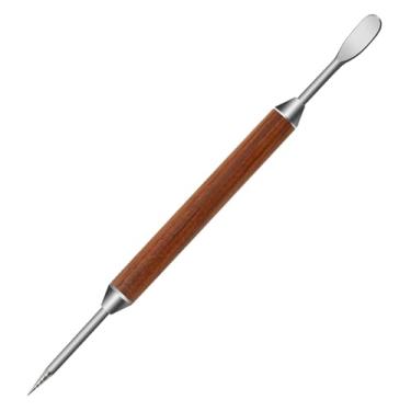 Imagem de Agulha de arte latte de aço inoxidável, design de ponta dupla com cabo de madeira e caixa de metal para armazenamento