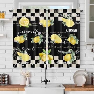 Imagem de TOLTUQE Cortinas de cozinha rústicas fazenda minimalismo condimento verão frutas limão doce casa aquarela cortinas blackout para sala de jantar conjunto de 2 painéis