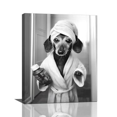 Imagem de Crekviy Dachshund engraçado decoração de banheiro arte de parede preto e branco fotos de cachorro bonito Weiner roupão de banho impressões em tela pintura arte decorações para casa presentes