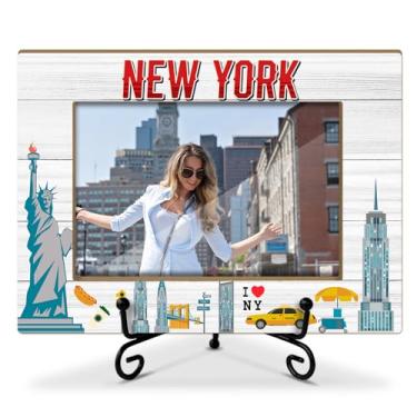 Imagem de Lesixur Moldura para fotos de Nova York, 10 x 15 cm, presentes para casamento, férias de lua de mel, lembranças de Nova York para amigos e família, moldura de madeira com suporte de ferro para