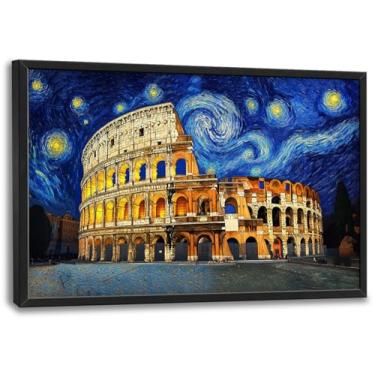 Imagem de Arte de parede grande da Itália, imagens grandes do Coliseu de noite estrelada, decoração de parede, pintura de impressão em tela de cidade de Roma extrantiga, arte emoldurada para sala de estar