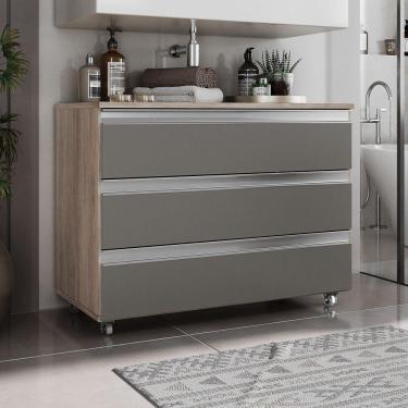 Imagem de Gabinete Banheiro Rodinhas Joia 80cm 03 Gavetas Madeirado Cinza