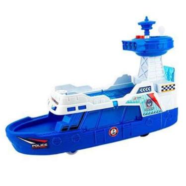 Imagem de Navio de Patrulha Infantil Mega City com 3 Carrinhos Fricção Rampa de Acesso BBR Toys